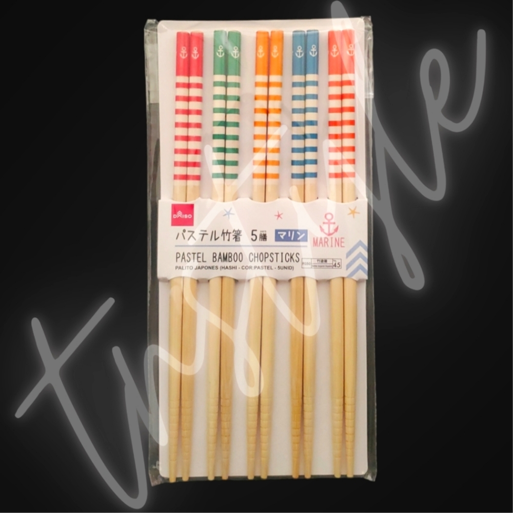 5 Pair of Nautical Design Bamboo Chopsticks